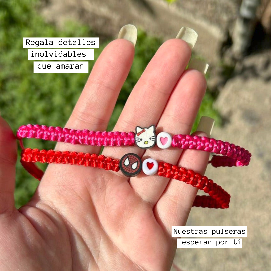 Pulseras Tejidas de Hello Kitty y Spiderman