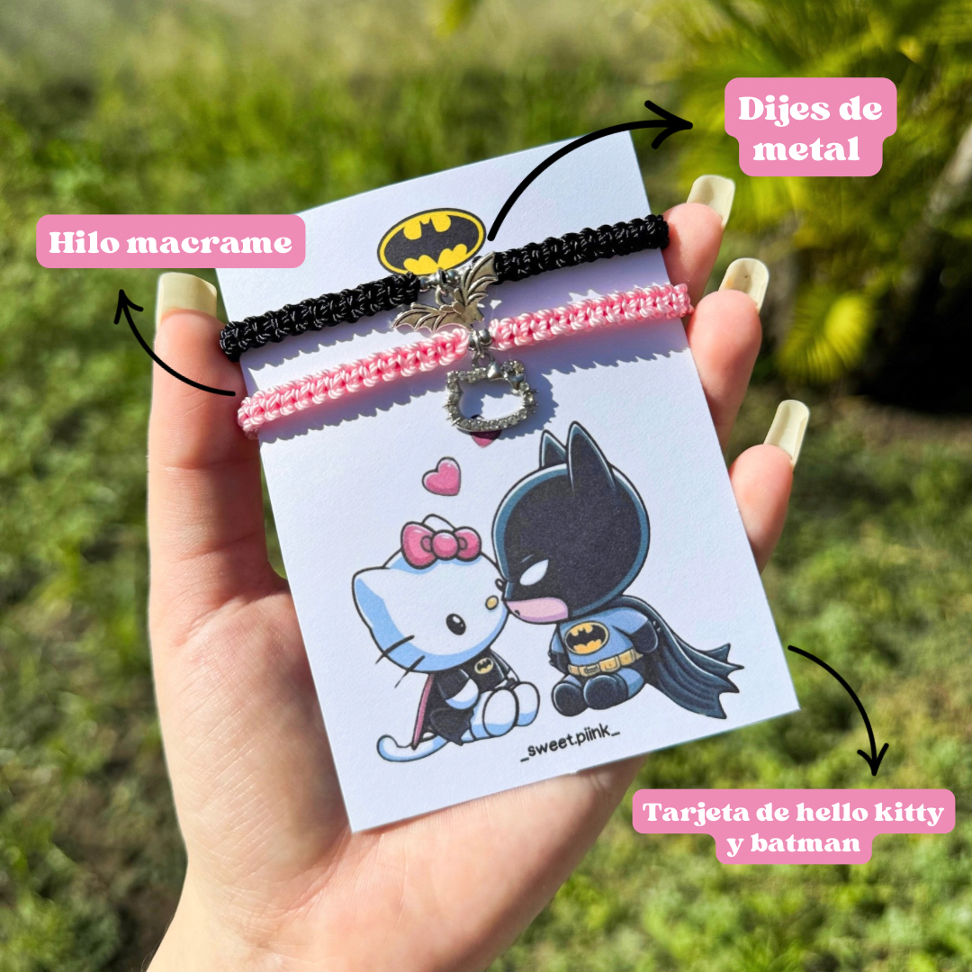 Pulseras Tejidas Batman y Hello kitty