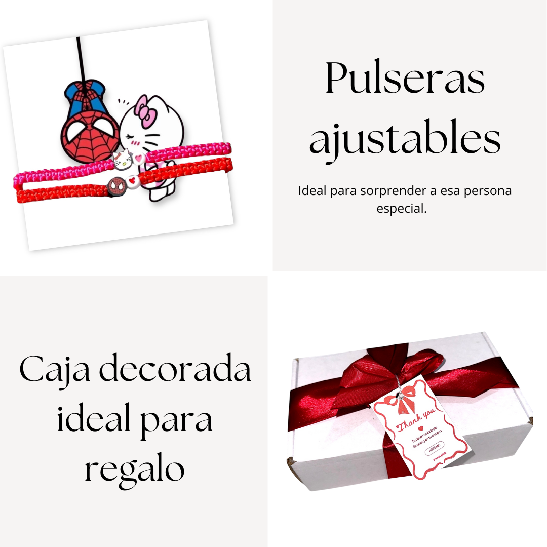 Pulseras Tejidas de Hello Kitty y Spiderman
