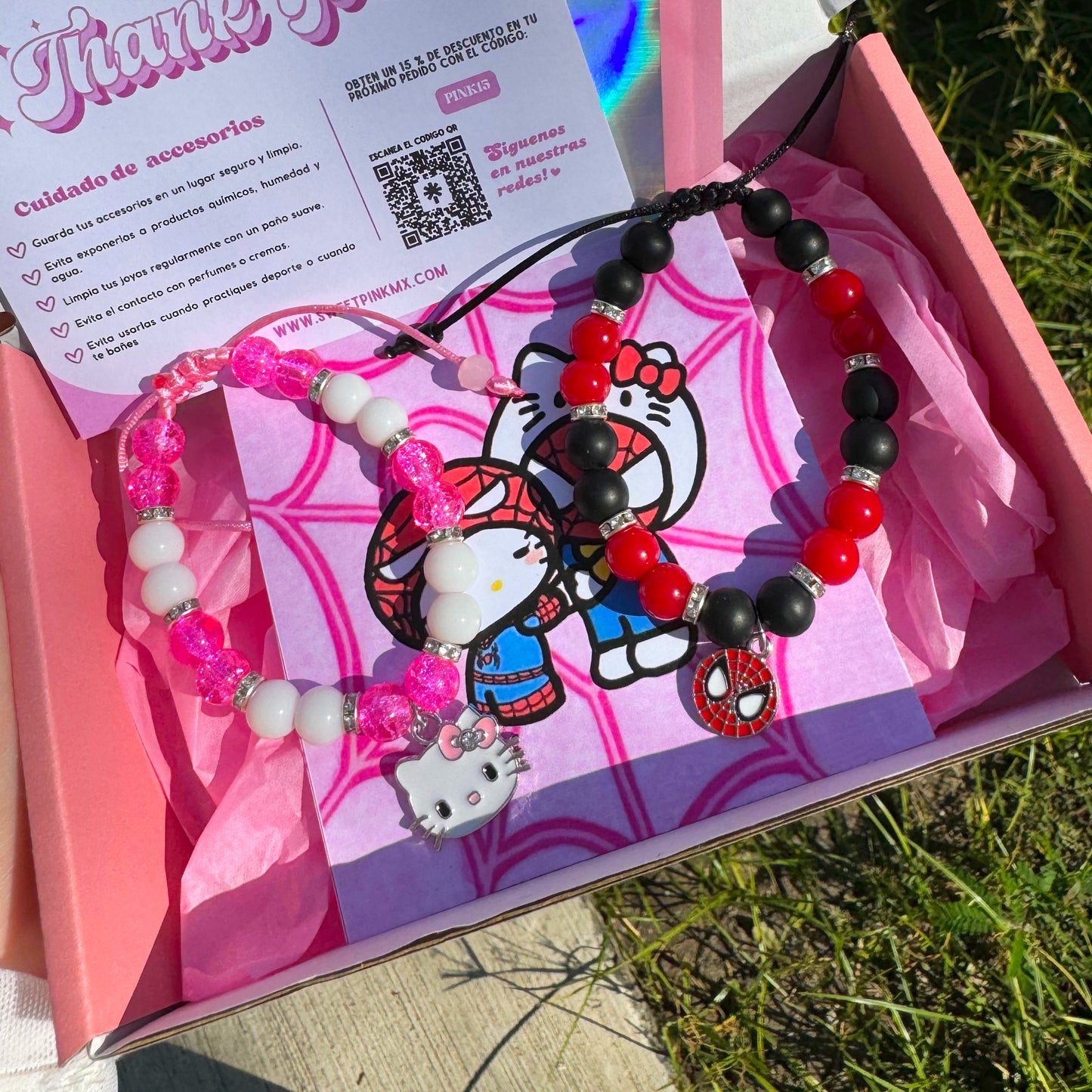 Pulseras Spiderman x hello kitty + caja