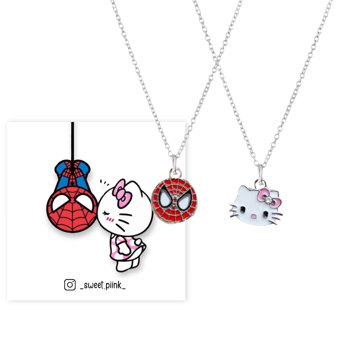 Set Cadenas Spiderman y Hello kitty + caja