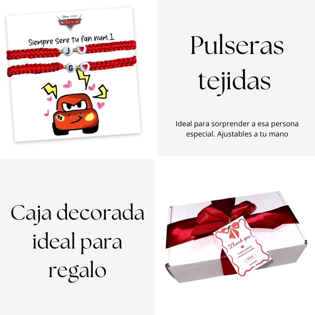 Pulseras tejidas cars + caja de regalo