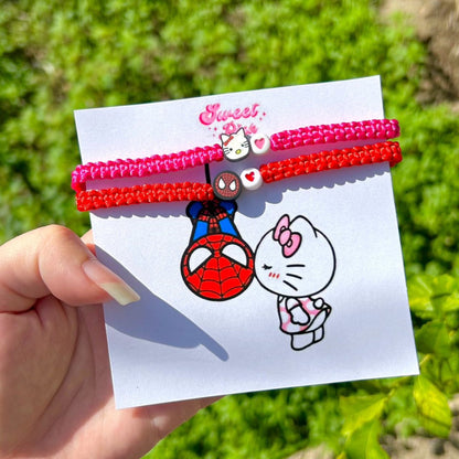 Pulseras Tejidas de Hello Kitty y Spiderman