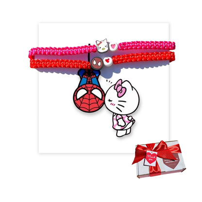 Set Pulseras Tejidas Spidey & Kitty Matching