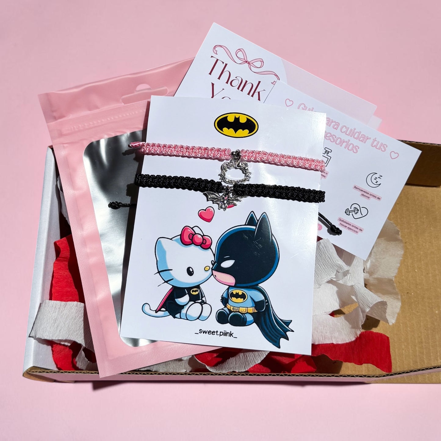 Set Pulseras Tejidas Batman y Hello kitty