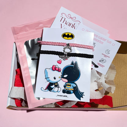 Set Pulseras Tejidas Batman y Hello kitty
