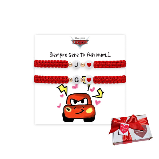 Set Pulseras Iniciales Tejidas Cars red