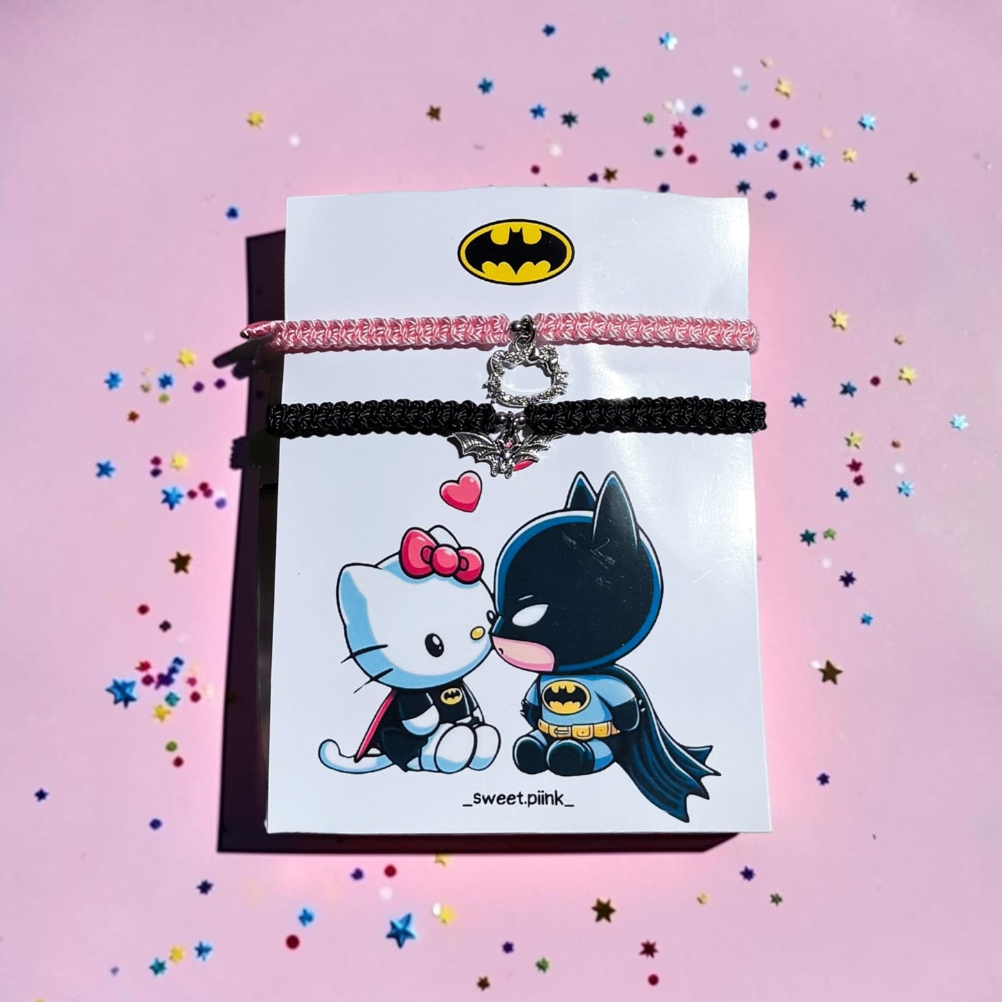 Set Pulseras Tejidas Batman y Hello kitty