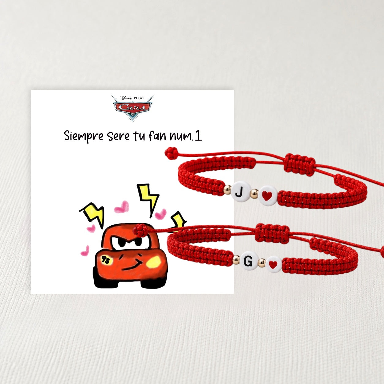 Set Pulseras Iniciales Tejidas Cars red