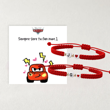 Set Pulseras Iniciales Tejidas Cars red