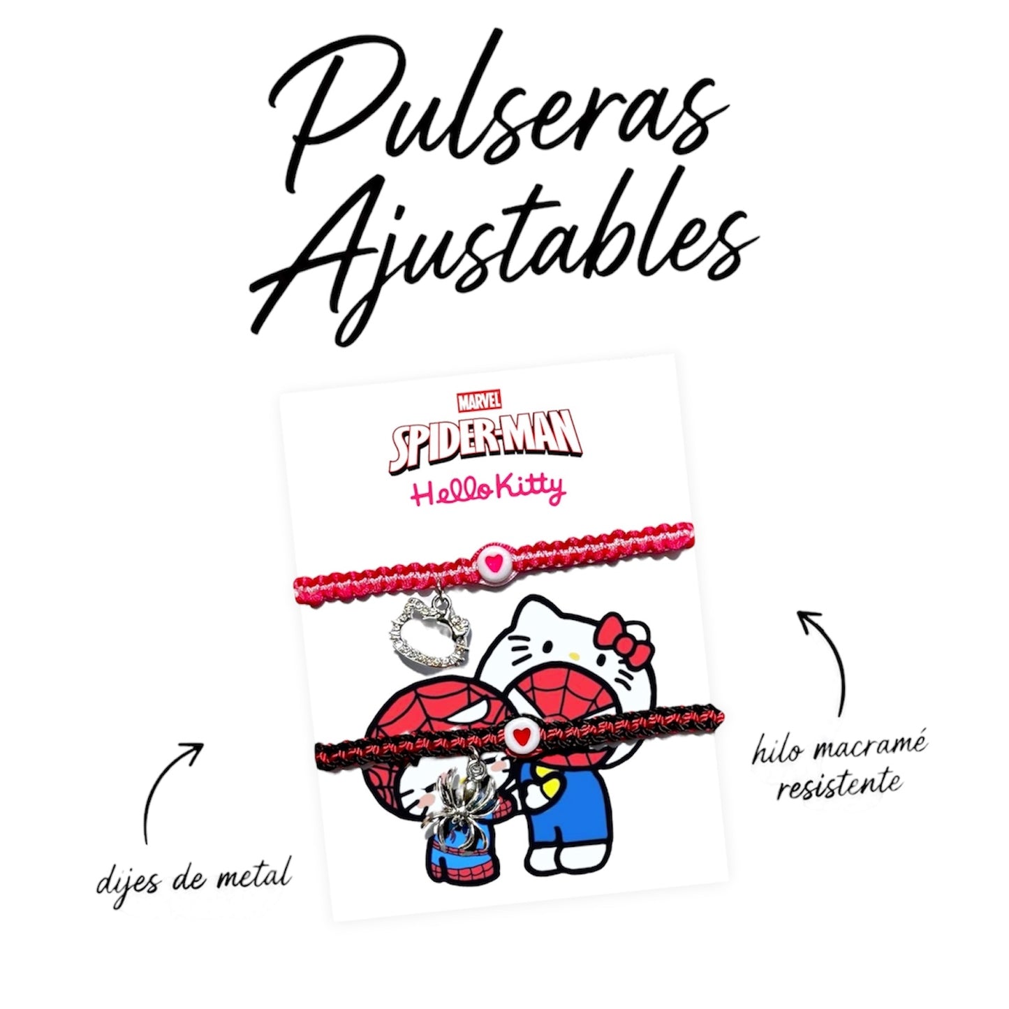 Set Pulseras Tejidas Hello Kitty x Spiderman